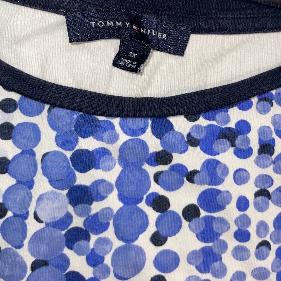 Tommy Hilfiger Blue Polka Dot Blouse Plus Size 3X Cotton Nautical Coastal Casual