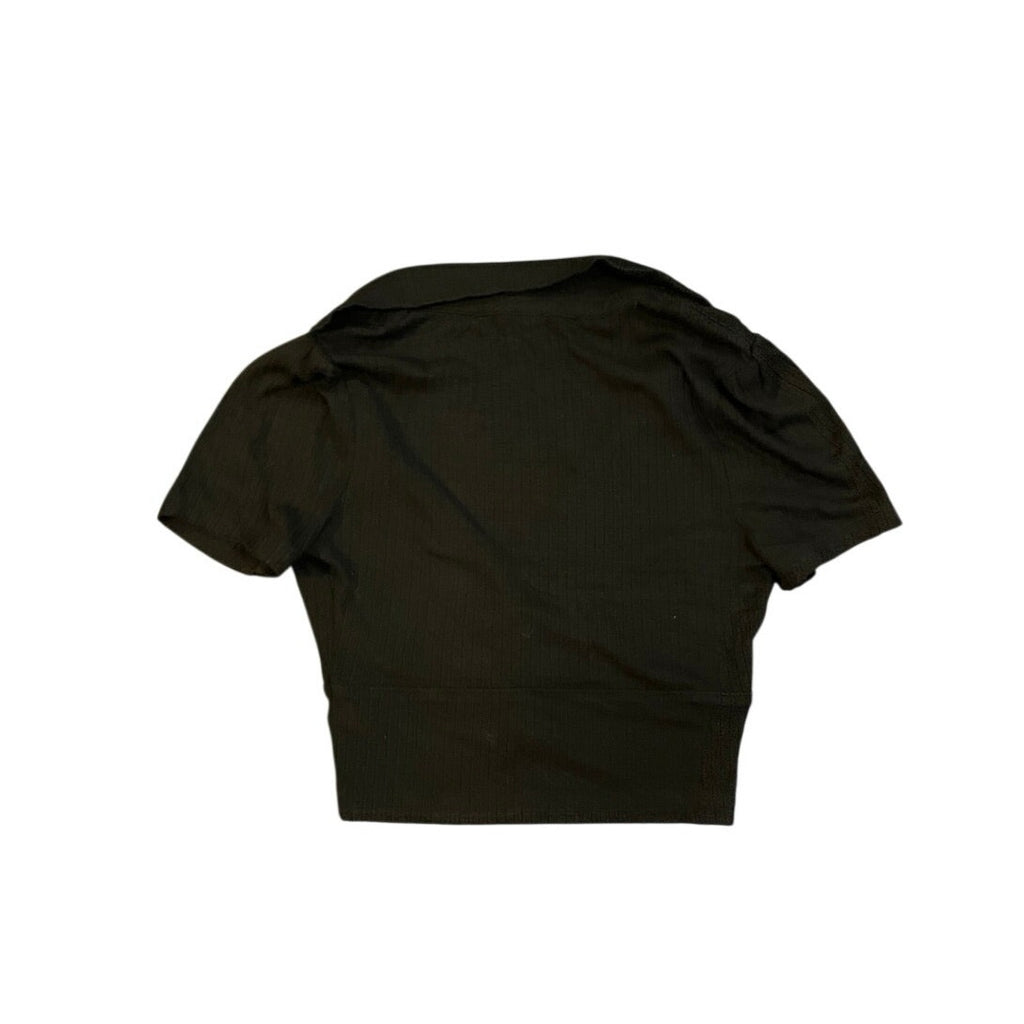 Free People Black Ribbed Knit Crop Top SZ S Y2K Trendy Casual Streetwear