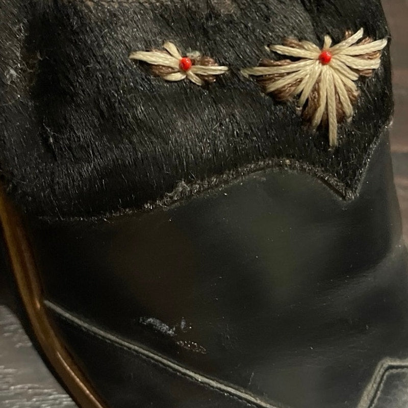 Cloudwalkers Planet Black Leather Embroidered Mules Calf Hair SZ 12 Y2K Western