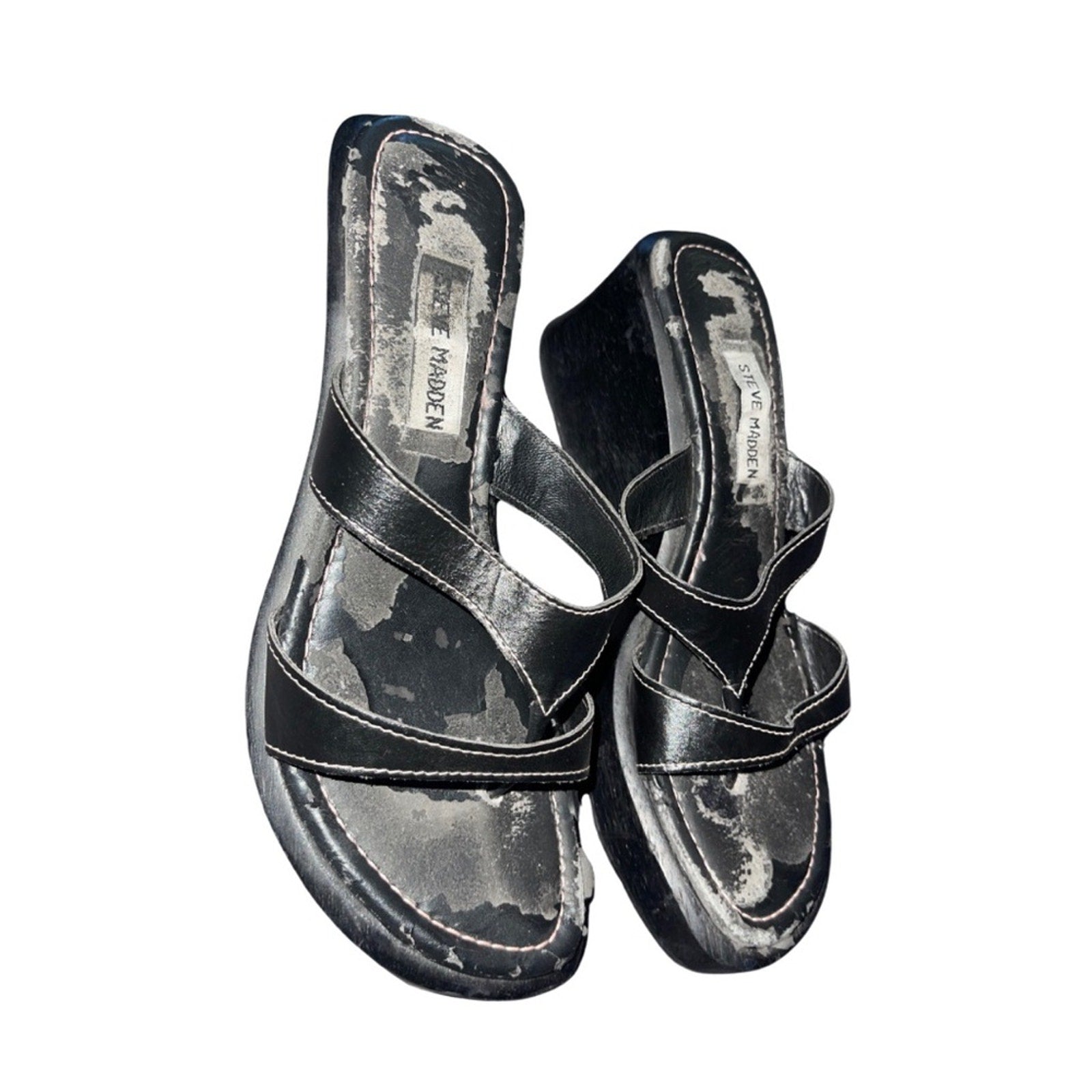 Steve Madden black leather Strappy wedge sandals