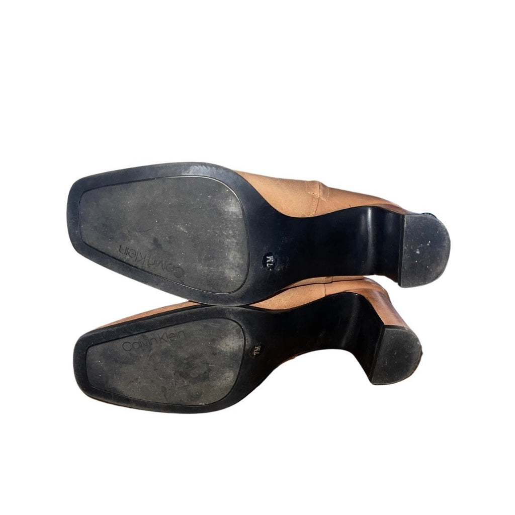 Calvin Klein Women's Deni Booties Ankle Boot Brown Leather Size 7