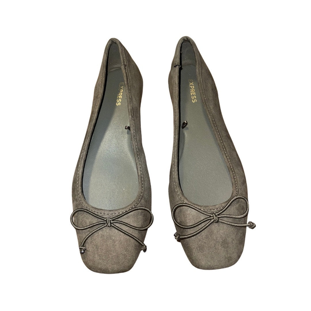 Express Suede Gray Square Toe Ballet Flats Slip On Bow Detail Size Size 8.5 NWOT