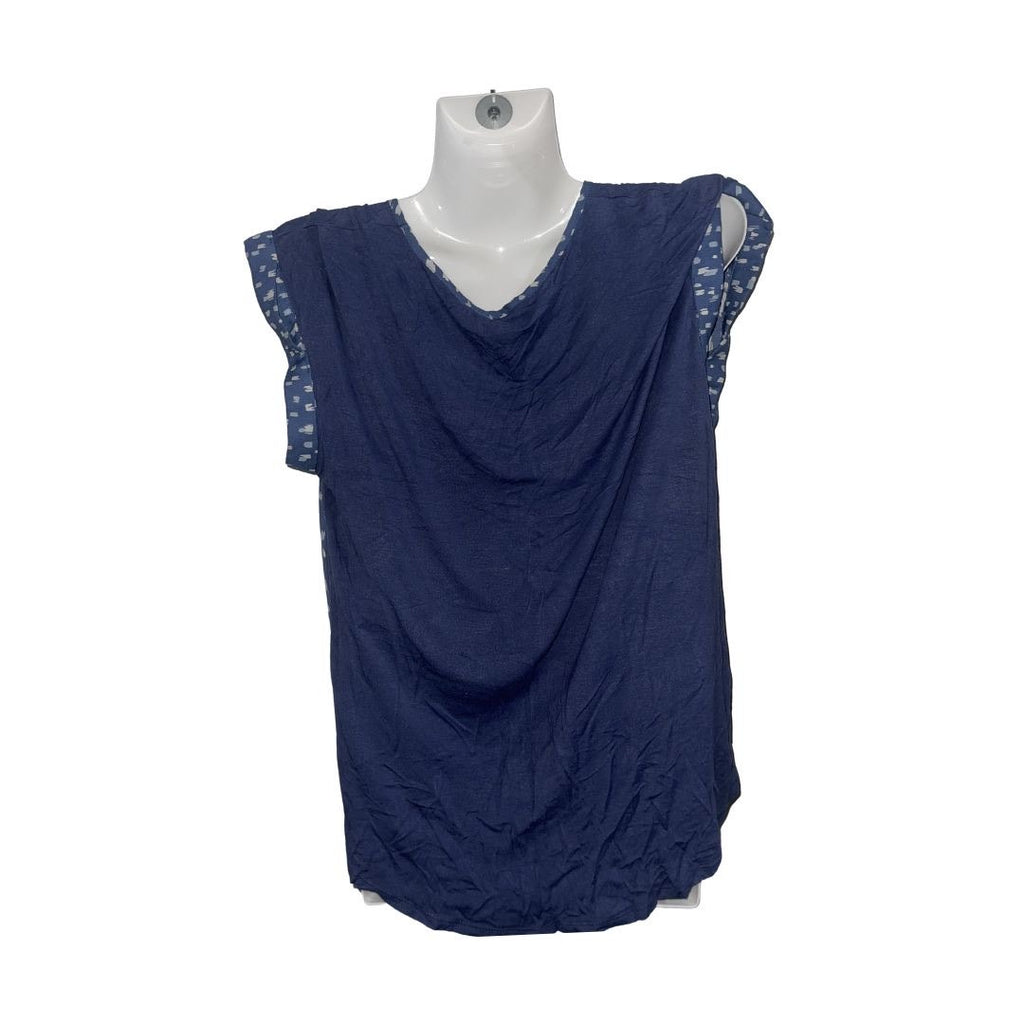 Apt. 9 blue Mixed Media Blouse Blouse Tie Knot Hem Size Large Career Office Chic