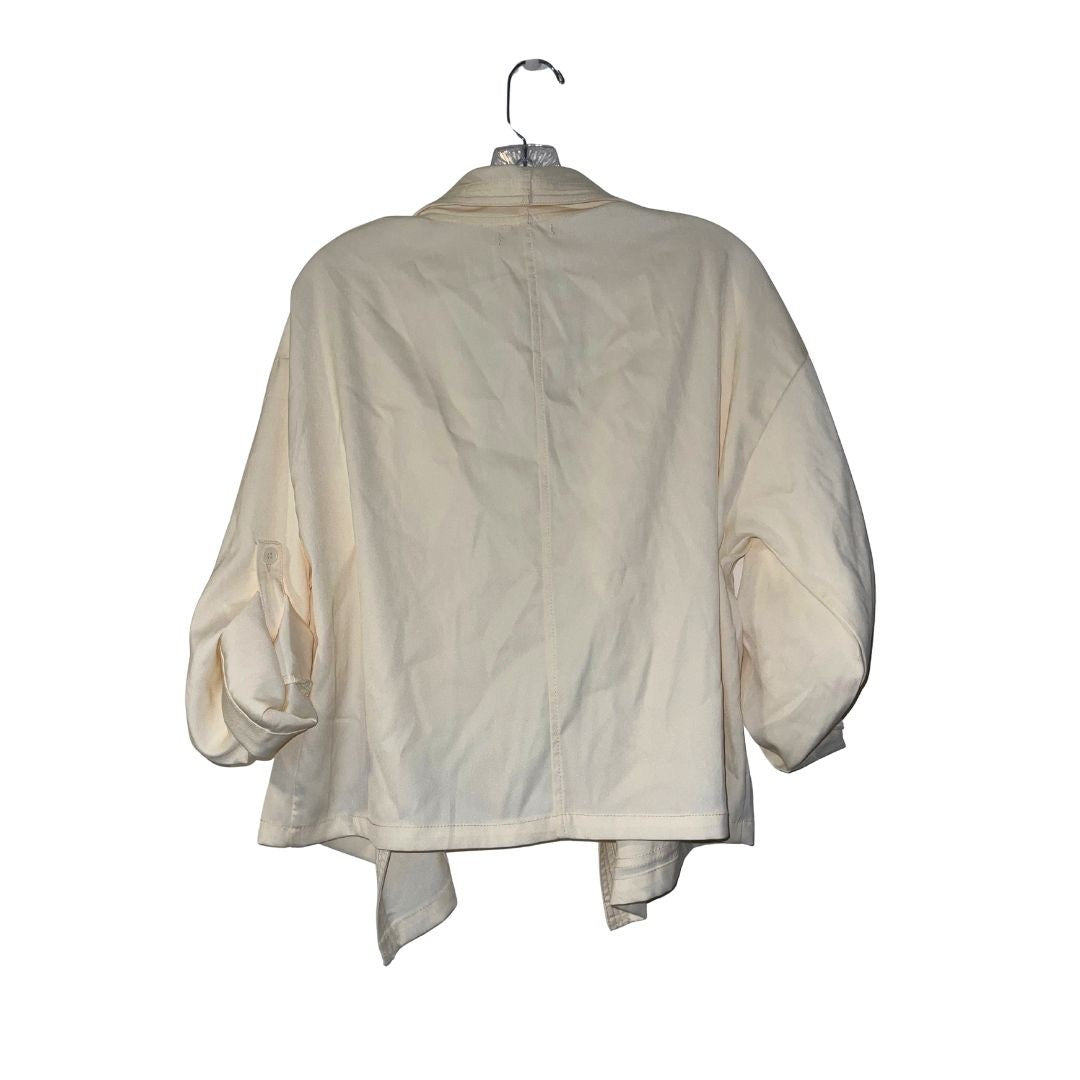 NWT Max Studio Drape Open Front Jacket Blouse Size Medium Bone Ruched Sleeves