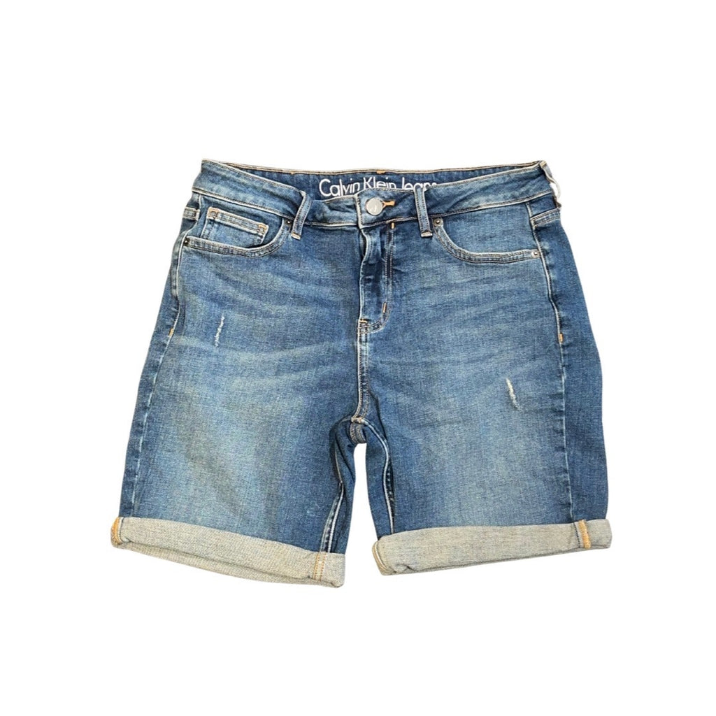 Calvin Klein Jeans Denim Bermuda Shorts Cuffed Hem Size 29 Stretch Streetwear