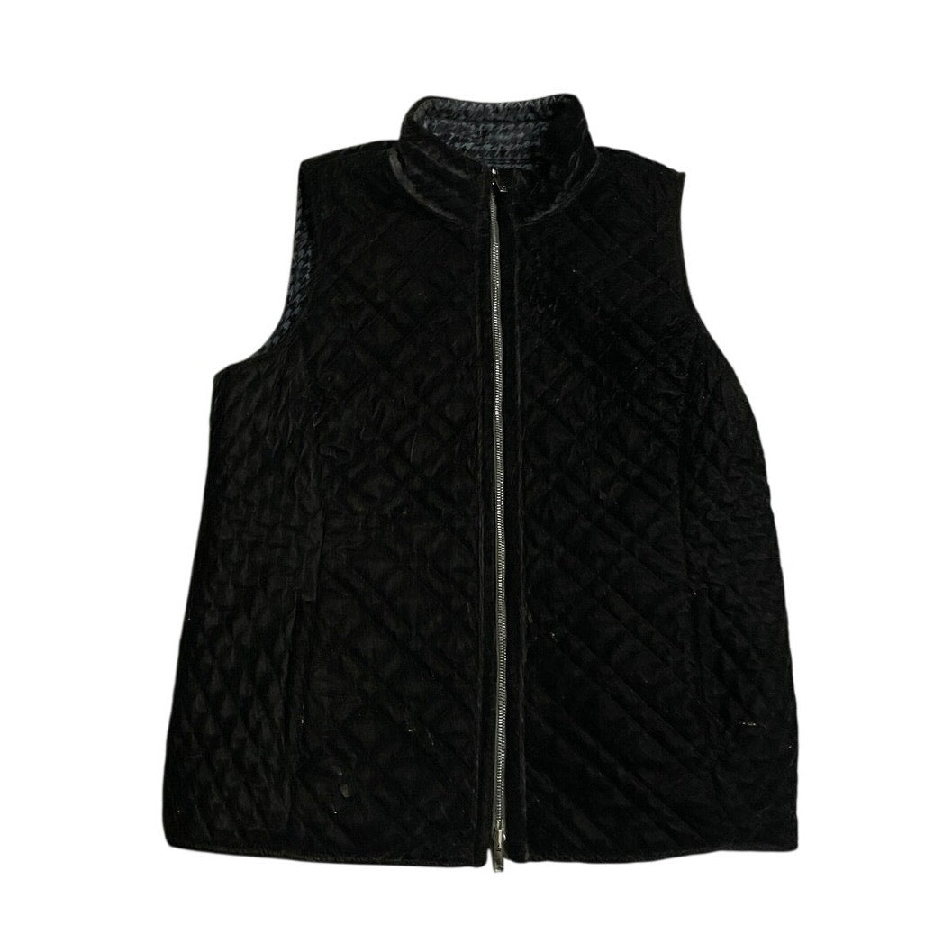 Chicos Black Quilted Velour Reversible Full Zip Mock Neck Vest Equestrian Chic