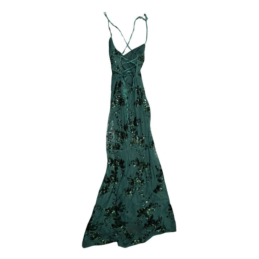 Lulus Valhalla Forest Green Sequin Lace-up Maxi Dress Small Formal Wedding Prom