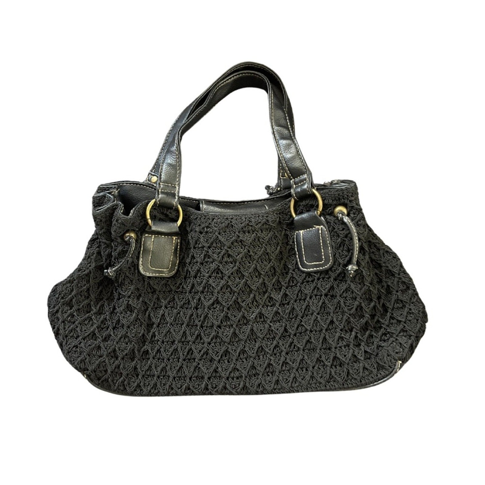 Black Attention crochet knitted like handbag purse with boho vibe