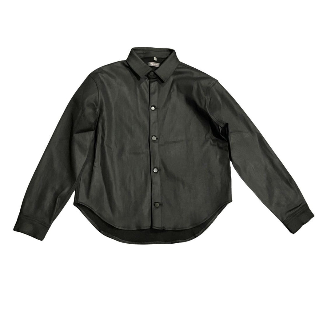 DL1961 Zita Long Sleeve Shirt Black Coated Denim Size Large Biker chic