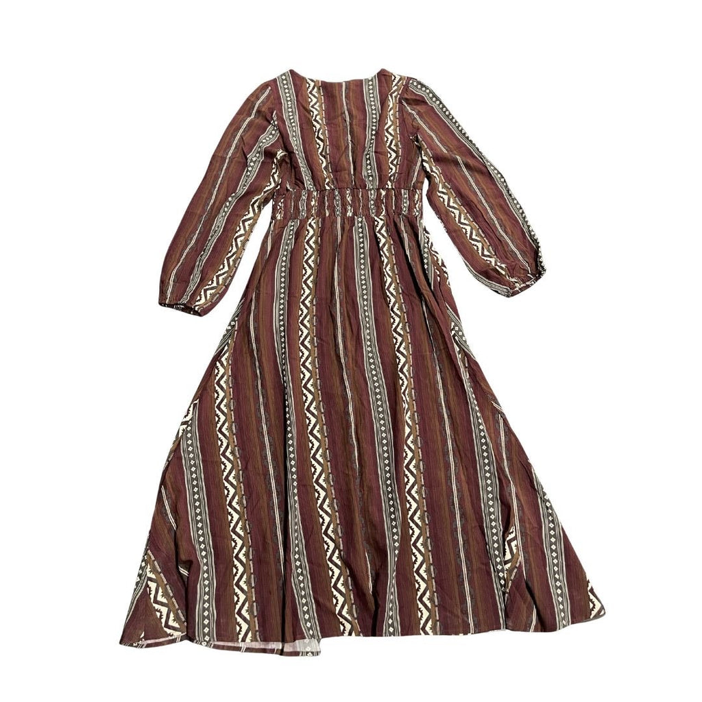 Wrangler Retro Southwestern Striped Long Sleeve Button Maxi Dress Medium Western