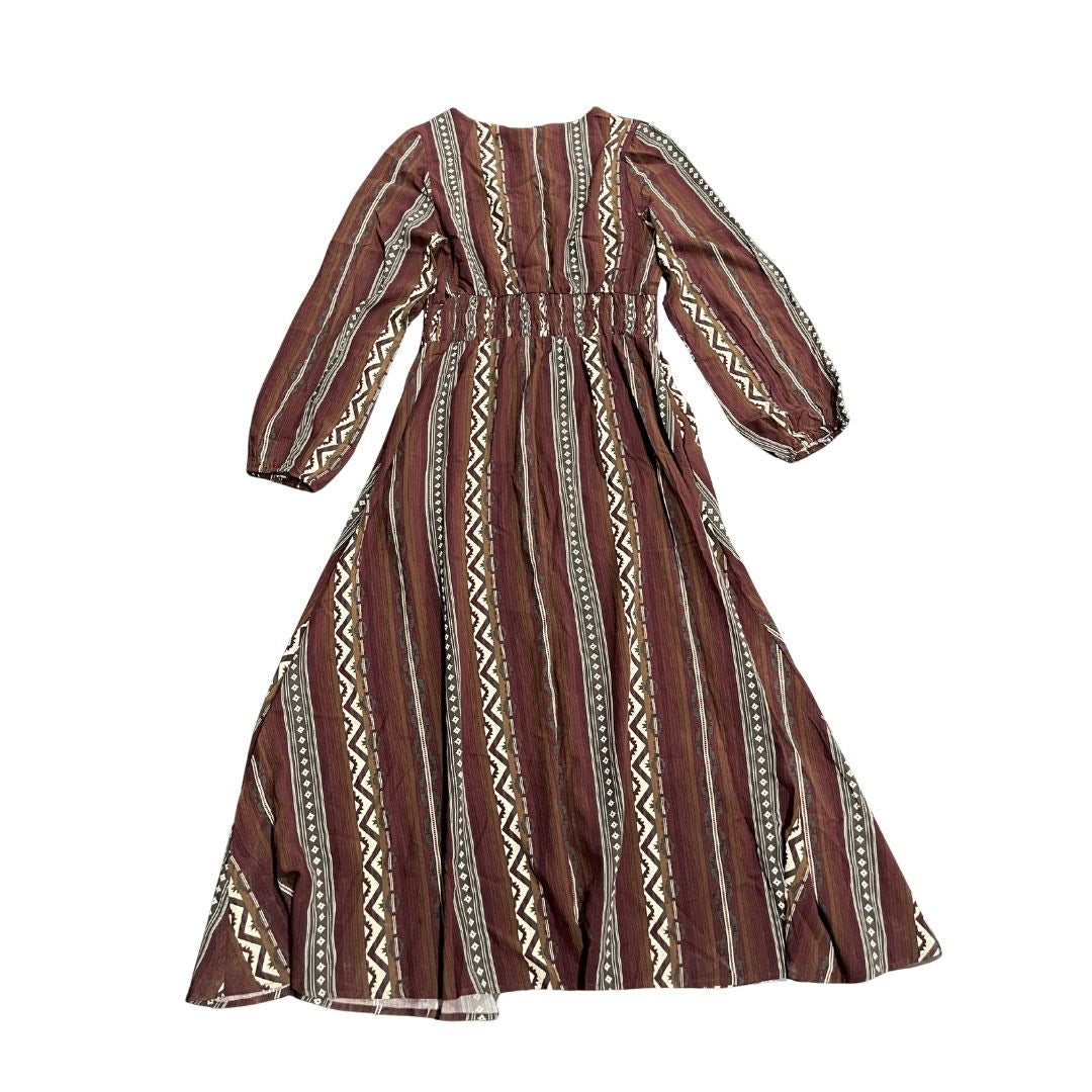 Wrangler Retro Southwestern Striped Long Sleeve Button Maxi Dress Medium Western