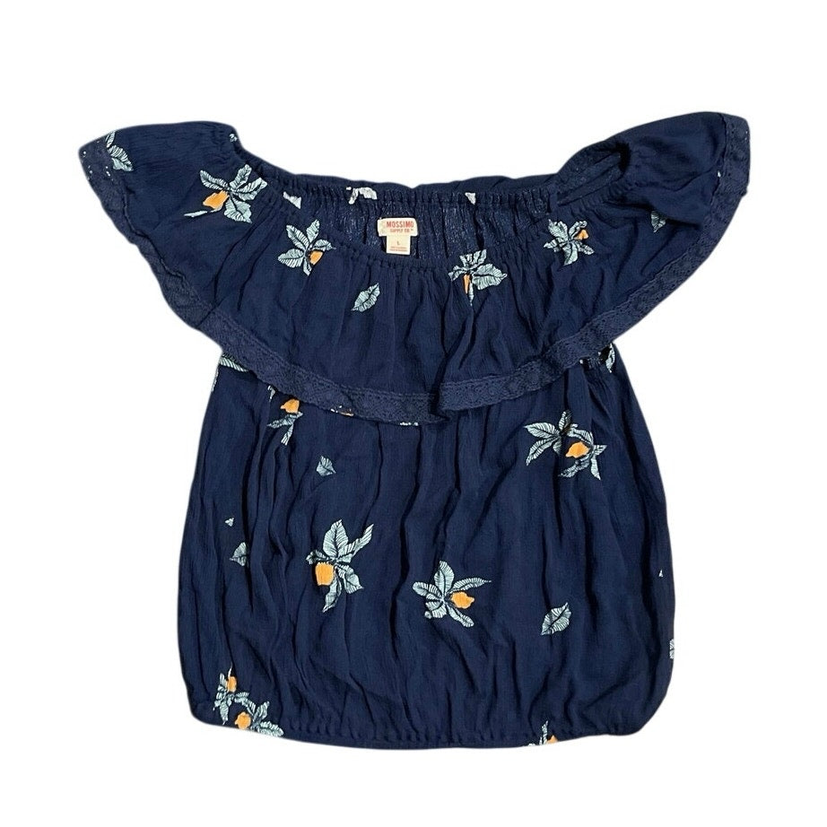 Mossimo Supply Co. Floral Off the Shoulder Blouse Size Large Tropical Hawaiian