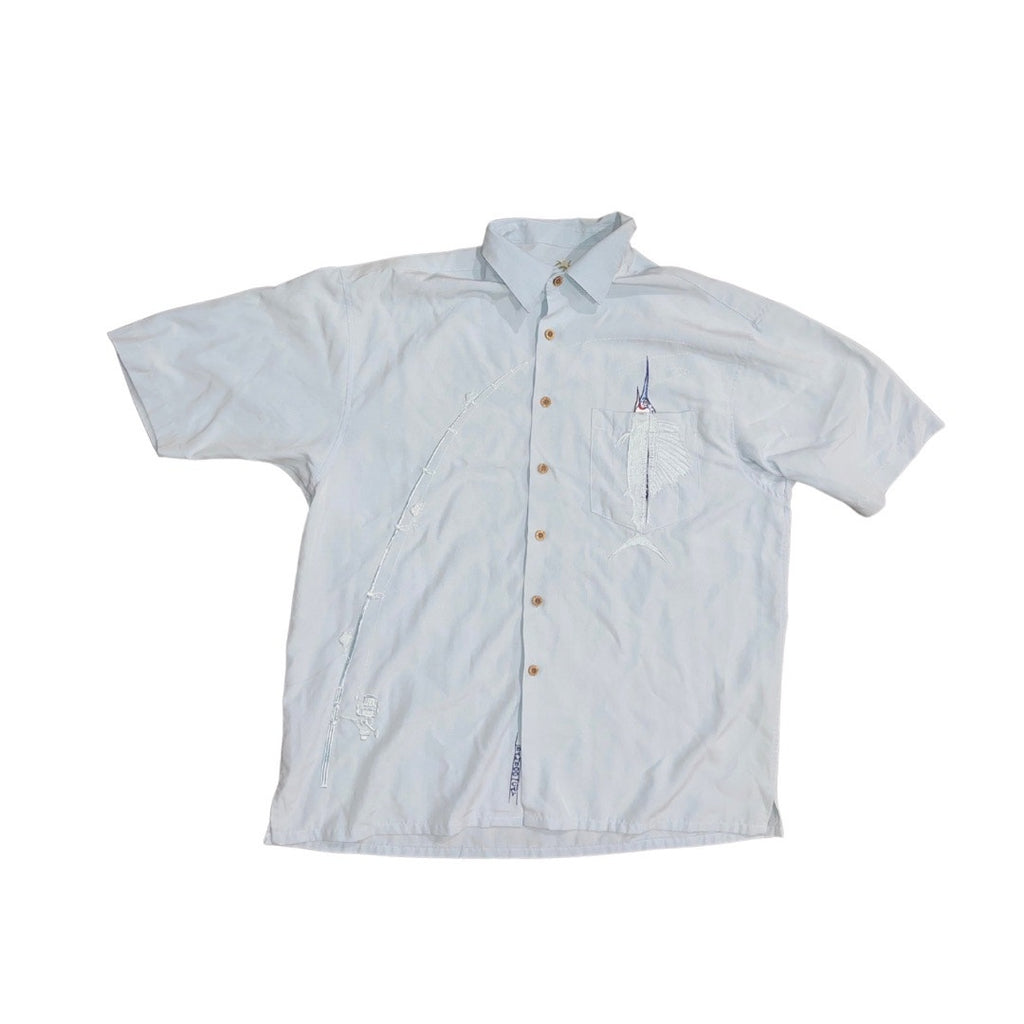 Bamboo Cay Button Up Shirt Men's Short Sleeve Hawaiian Embroidered Swordfish