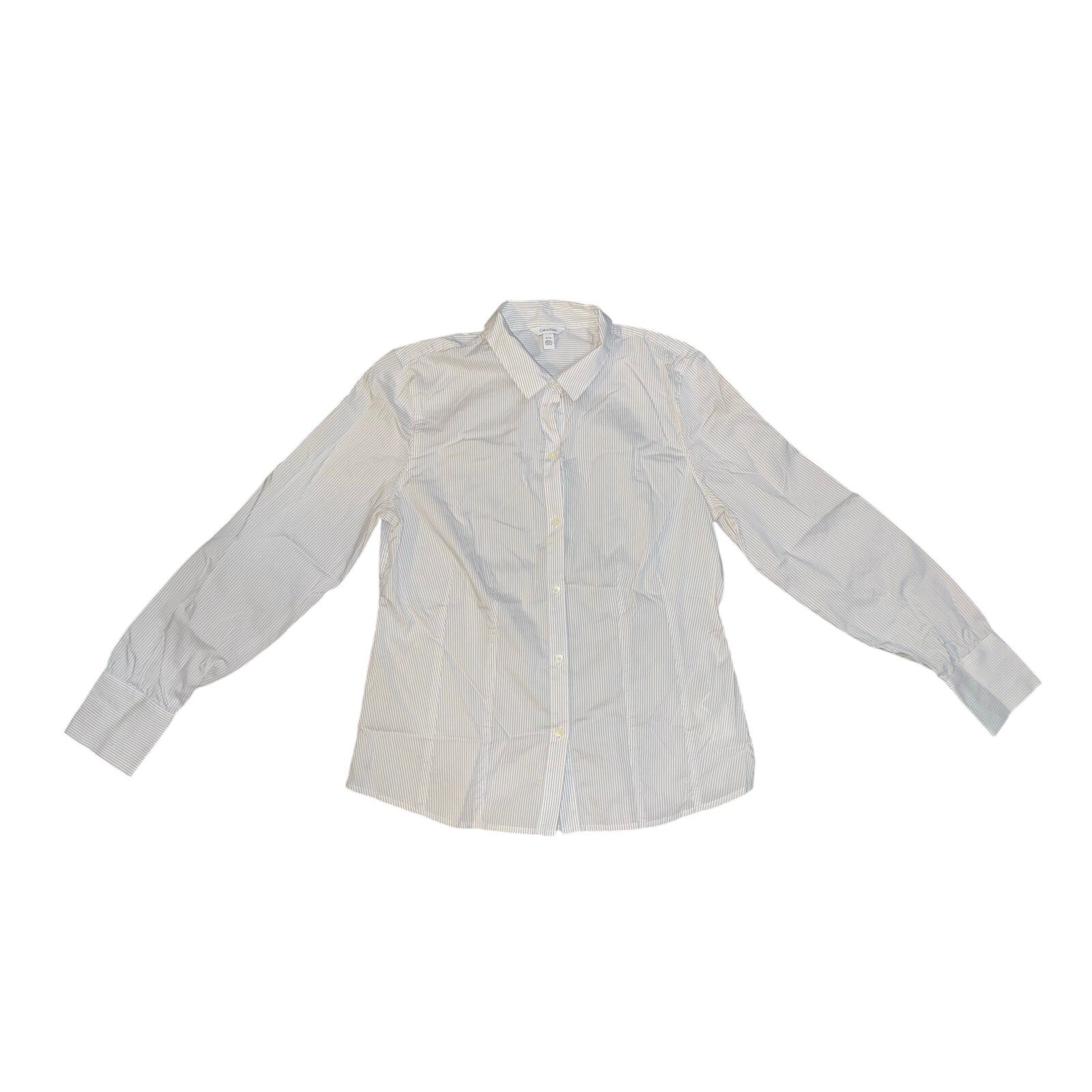 Calvin Klein Women Button up Collar long sleeve pinstripe Blouse