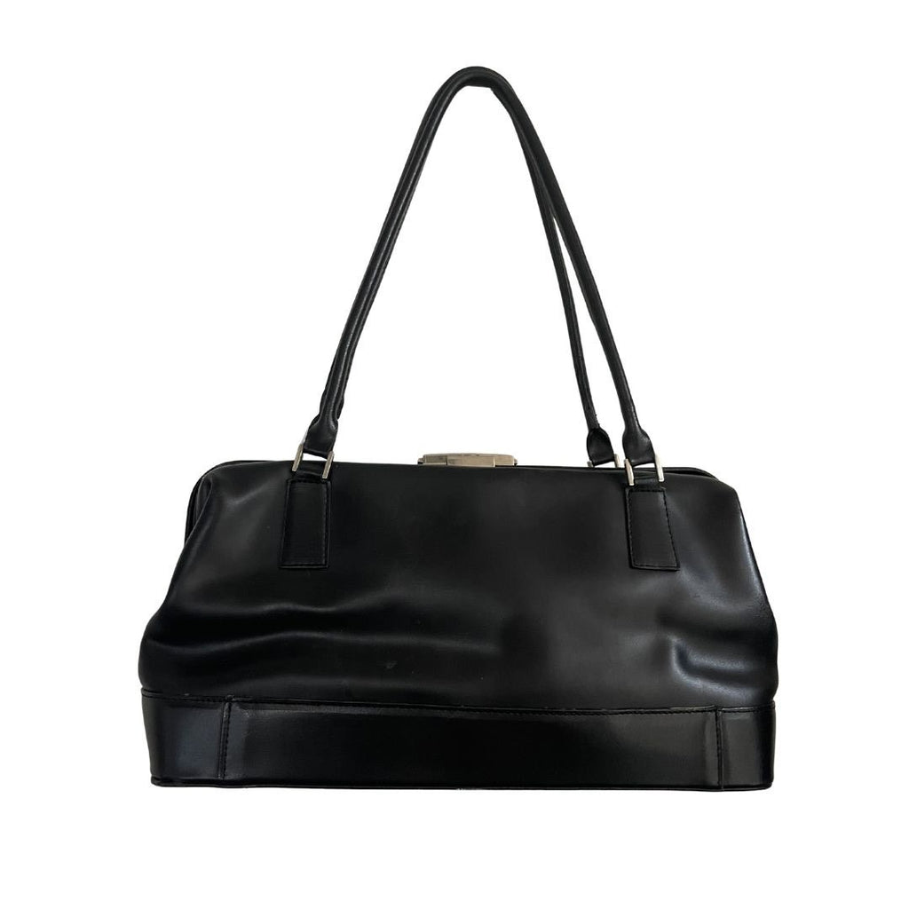 Danier Black Genuine Leather Shoulder Handbag Bowling Bag Fashionable Chic