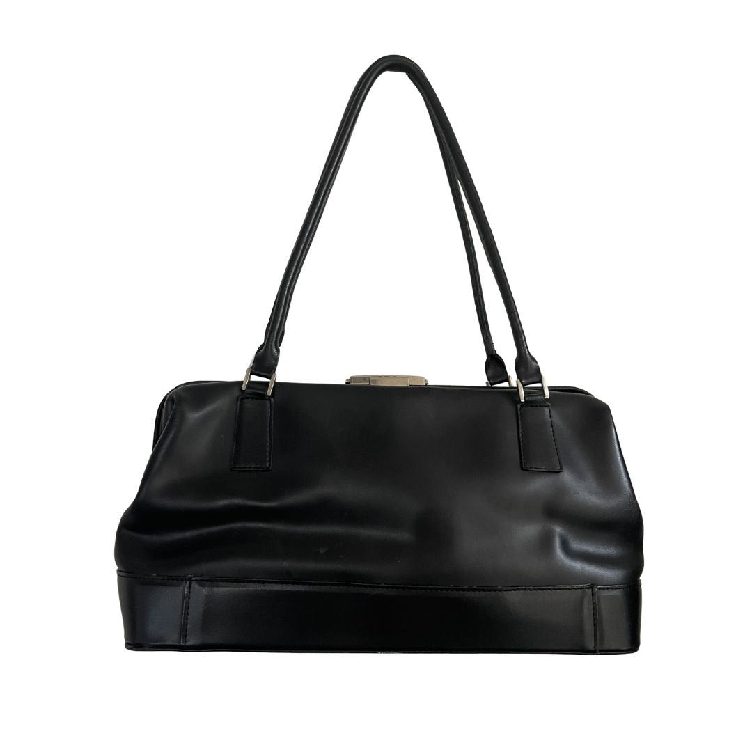 Danier Black Genuine Leather Shoulder Handbag Bowling Bag Fashionable Chic