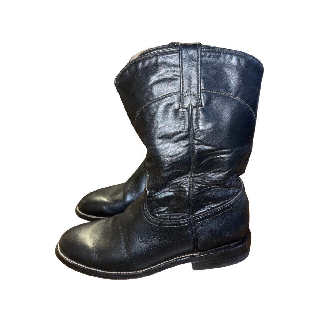 Cowtown Vintage Mens Roper Black Leather Boots Western Cowboy Size 8