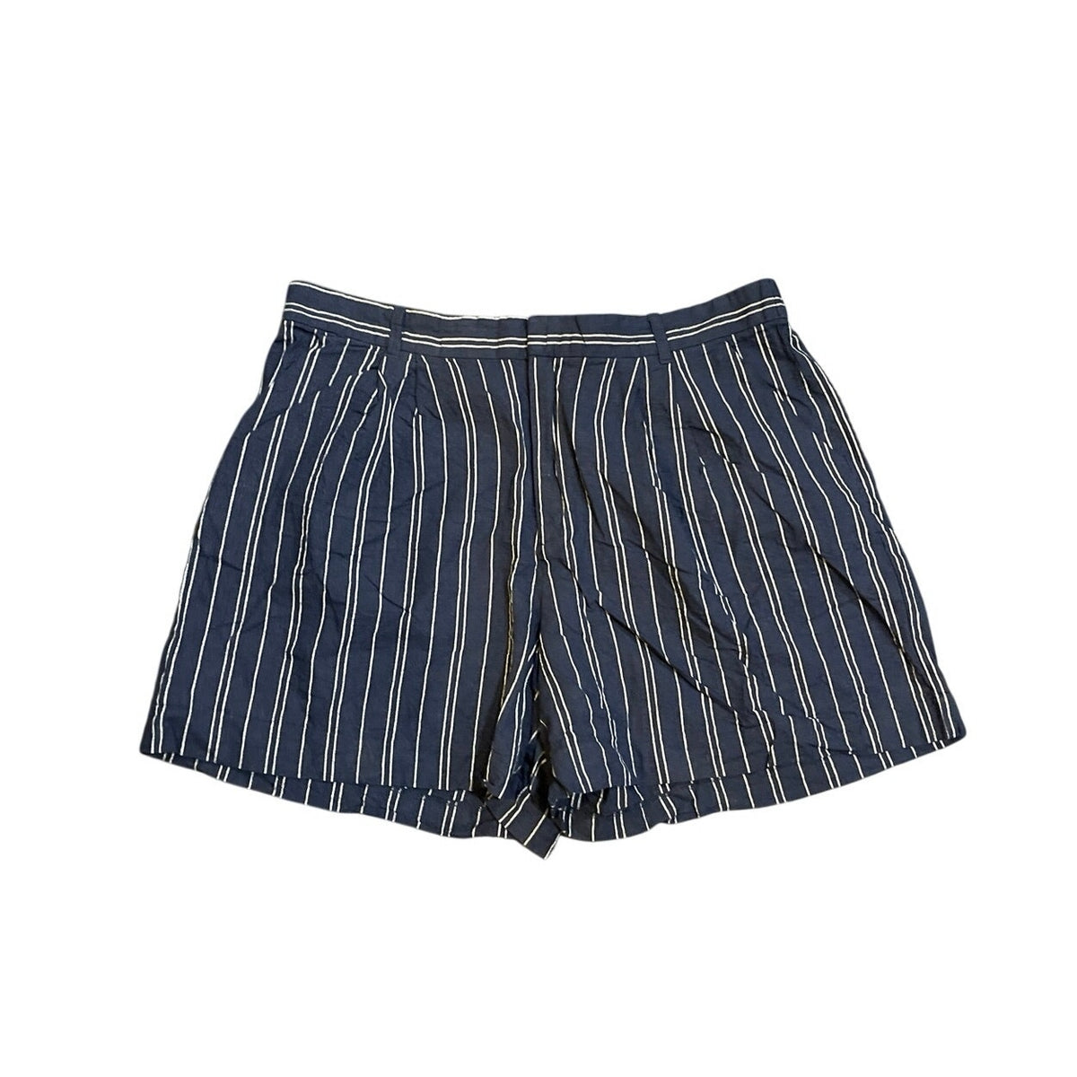 Time and True Striped Linen Blend Shorts XL 16-18 Nautical Coastal Casual Chic