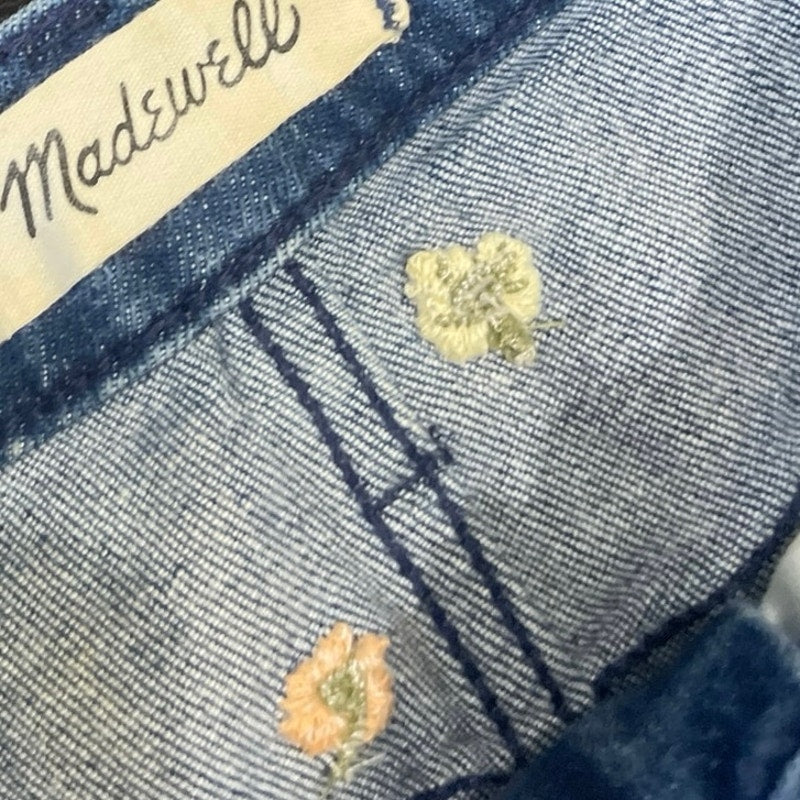 Madewell Confetti Floral Embroidered Denim Jeans Wide Leg Cropped SZ 27 Retro