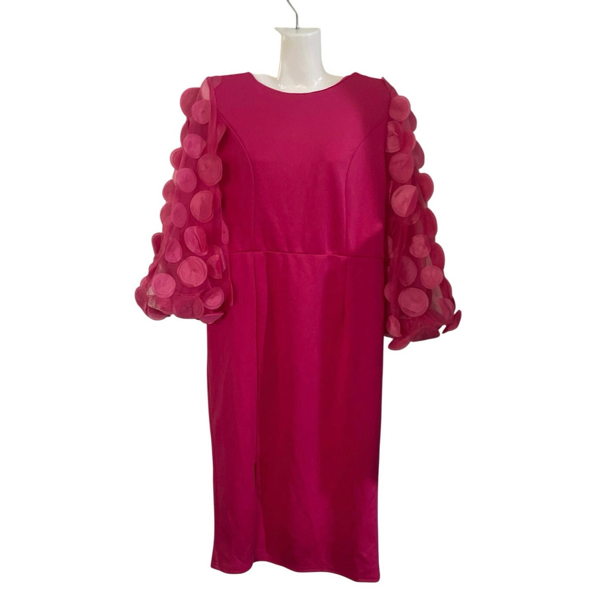 Qianzhidu Fuchsia Pink Sheer Mesh Puff Sleeves SZ XXL Party Wedding Formal
