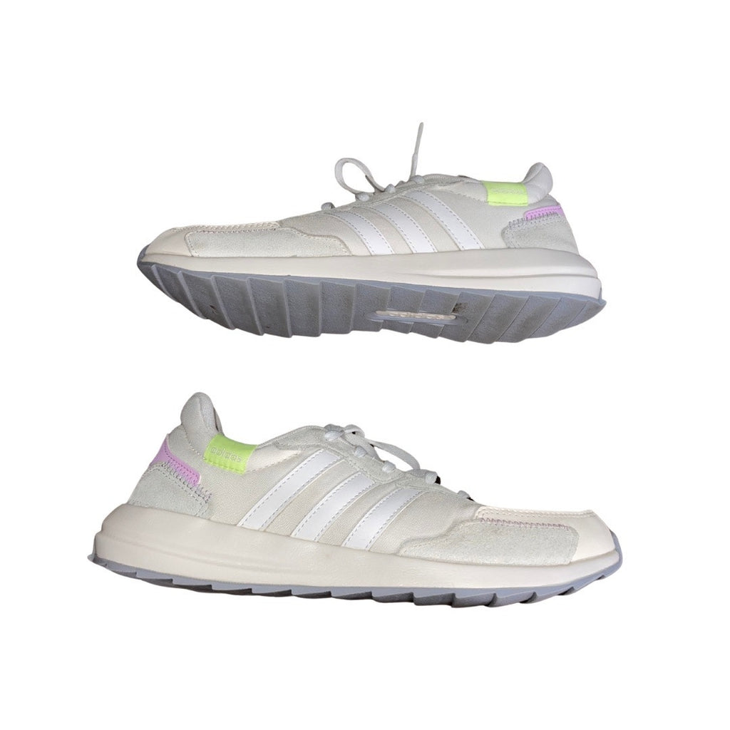 Adidas Women Retrorun Size 8 White Running Shoes Athletic Sneakers Comfort