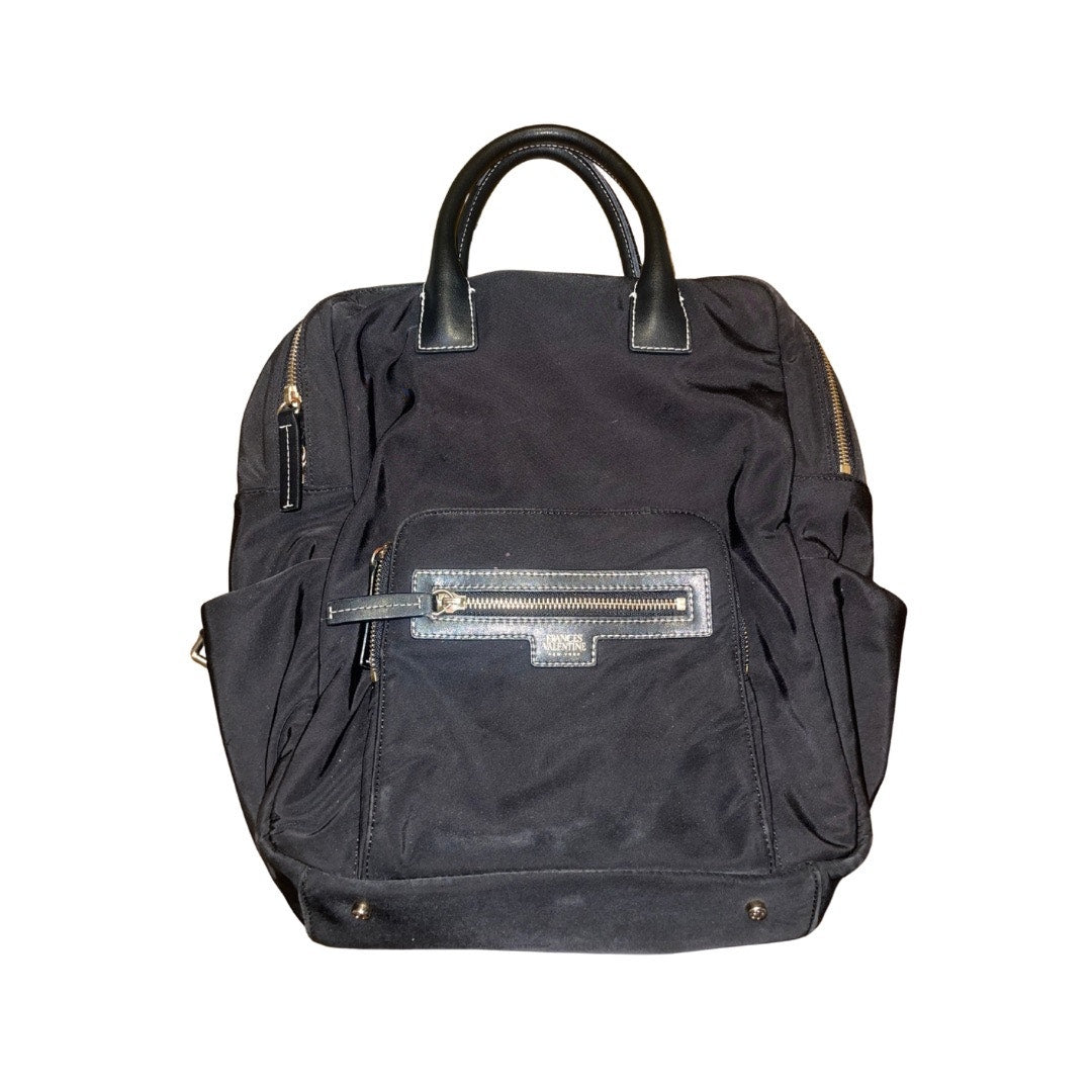 Frances Valentine Casey Nylon Backpack Bag Calf Leather Handles Striped Lining