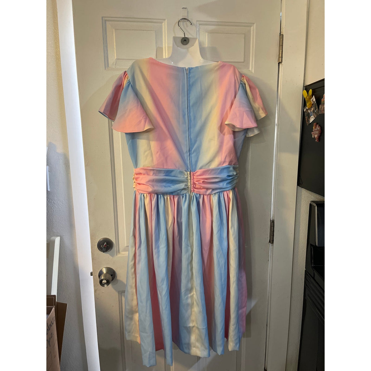 Magnolia Place Pastel Ombre Rainbow Flutter Sleeve Swing Dress SZ 3X Flowy NWT