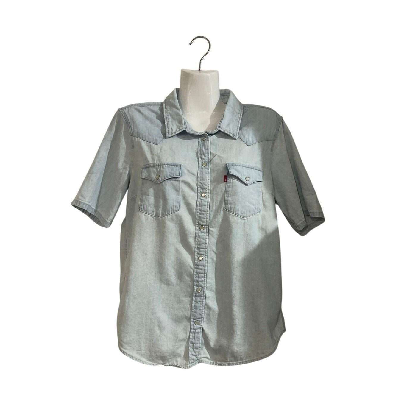 Levi's Short Sleeve Western Denim Pearl Button Shirt SZ L Chambray Cowgirl Rodeo