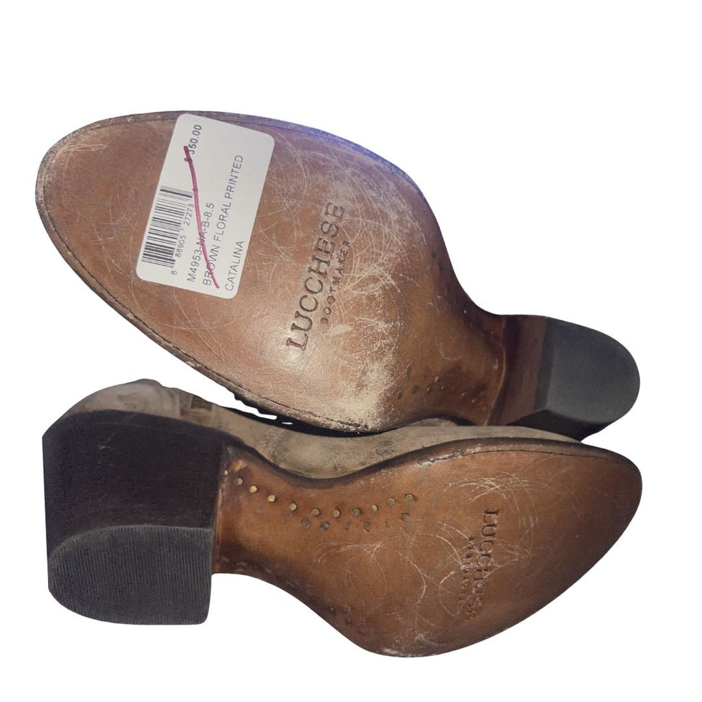 Lucchese Brown Cowgirl Floral Catalina Western Boots bootie Suede Size 8.5 NWOB