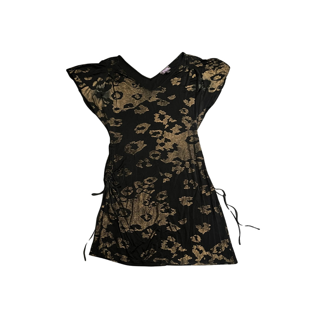 Hale Bob Short Sleeve Midi Shift Dress Size Medium Boho Floral Burnout Side Ties