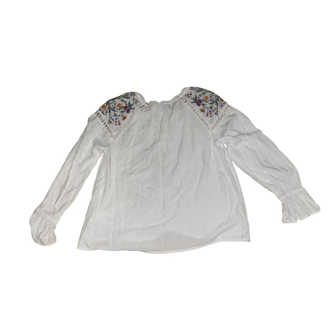 a.n.a A new Approach Embroidered Boho Floral Peasant Blouse SZ M Cottage Artsy