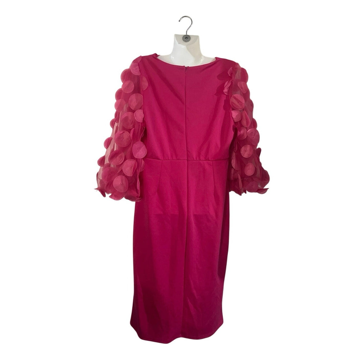 Qianzhidu Fuchsia Pink Sheer Mesh Puff Sleeves SZ XXL Party Wedding Formal