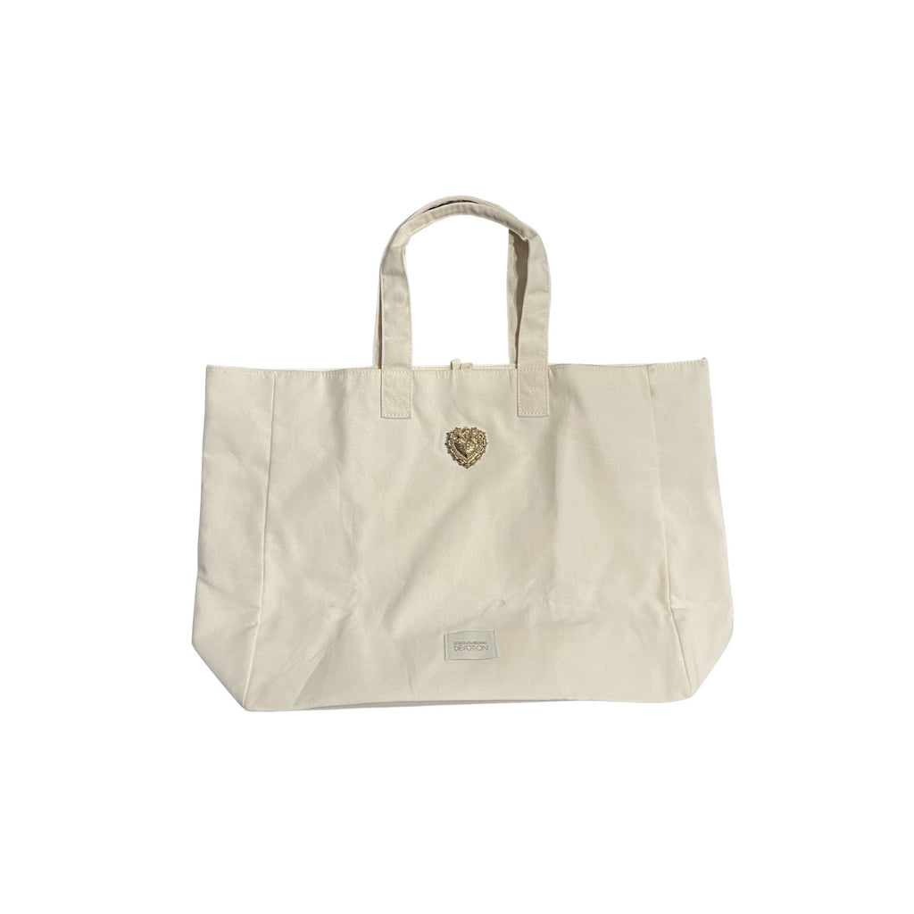 Dolce & Gabbana Devotion Fabric Canvas Tote Bag Oversized Ornate Gold Heart