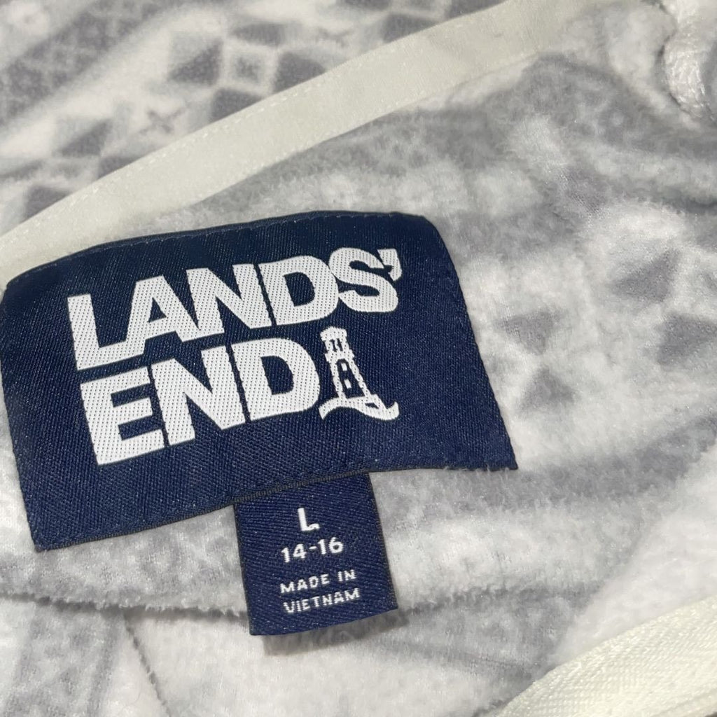 Lands' End Women Quarter Zip Fleece Pullover Sweater Fair Isle Large Cozy Chic