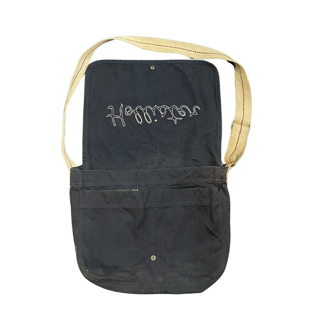 Hollister Logo Navy Blue Canvas Messenger Shoulder Bag Y2K Vintage Mailcore