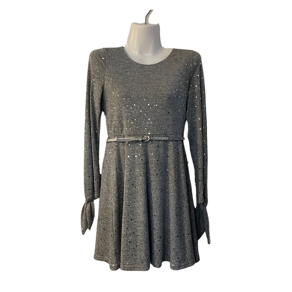 Rare Editions Girl Hacci Belted Long Sleeve Sequin Knit Dress SZ 12 Kids core