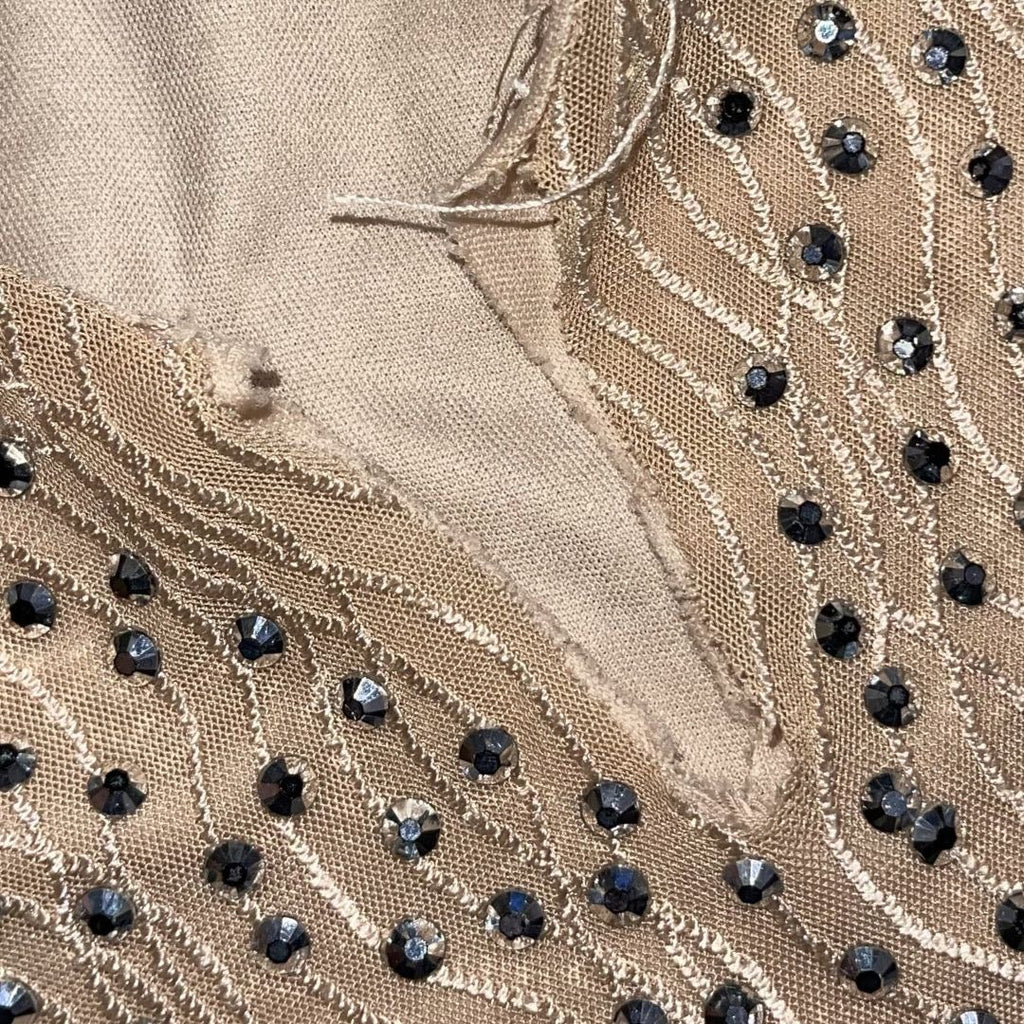 B. Darlin Nude Sequin Rhinestone Bodycon V-Neck Dress Size 3/4 New Years Party