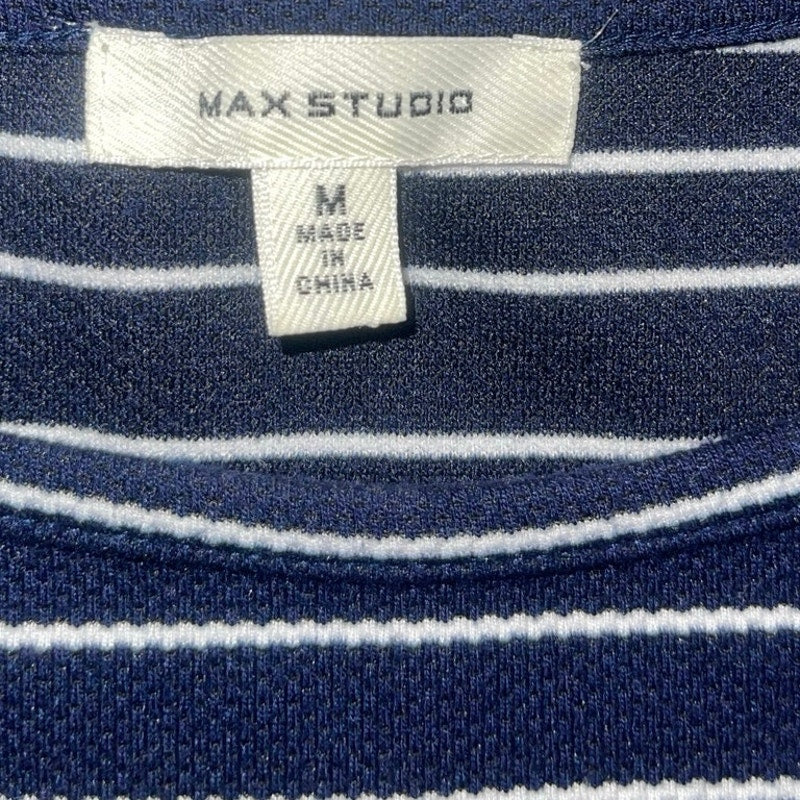 Max Studio Striped Pique Bell Sleeve Top Size Medium Career Office Dressy Casual