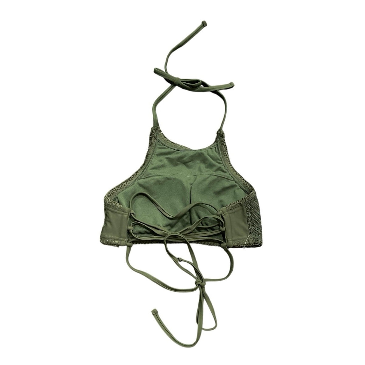 Xhilaration Olive Green Crochet Halter Swim Bikini Top SZ S NWT Boho Swim Beach