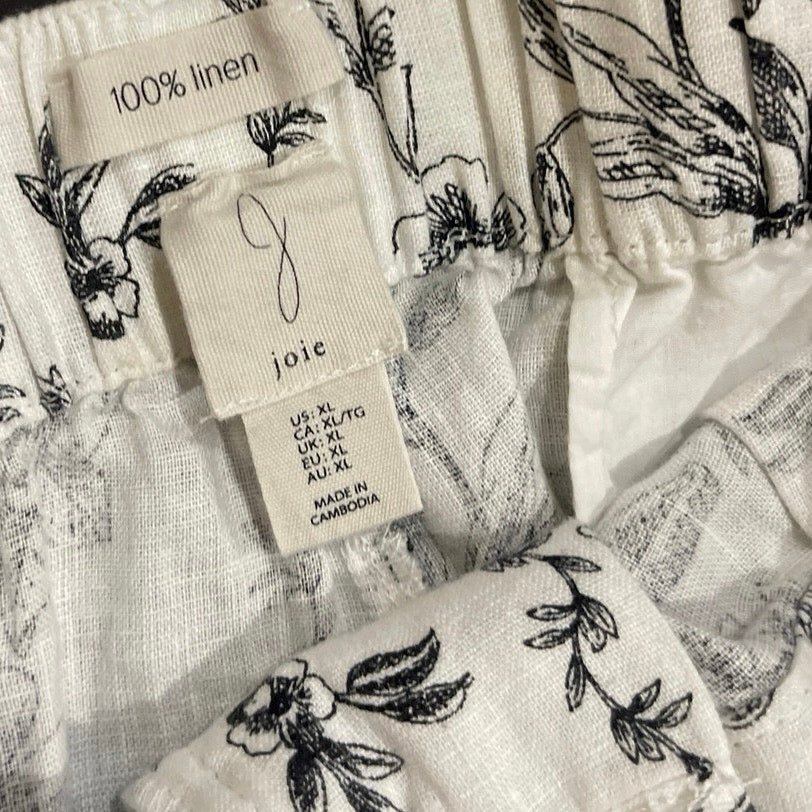 Joie Linen Wide Leg Floral Toile Button Tie Waist Pants XL Vacation Beach Casual
