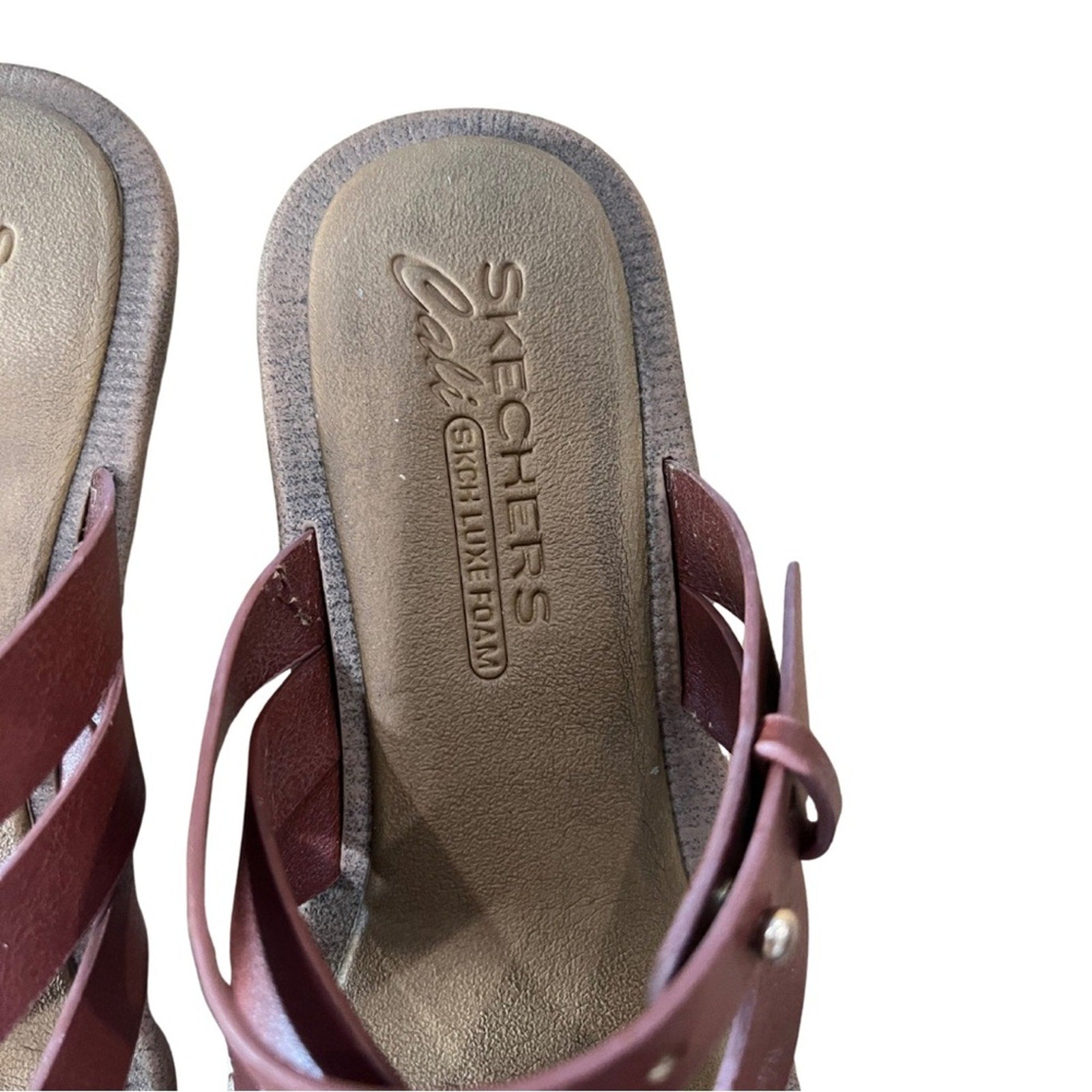 Skechers Cali Thong Brown Leather Women Strappy sandals Skch Luxe Foam