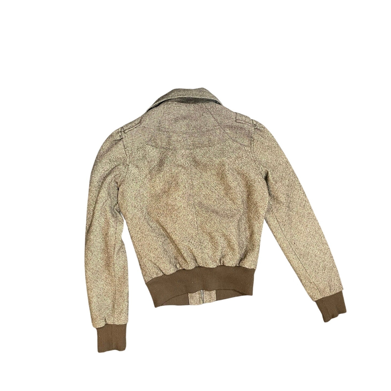 Charlotte Russe Brown Tweed Style Zip up Jacket Size Small Bomber Flight