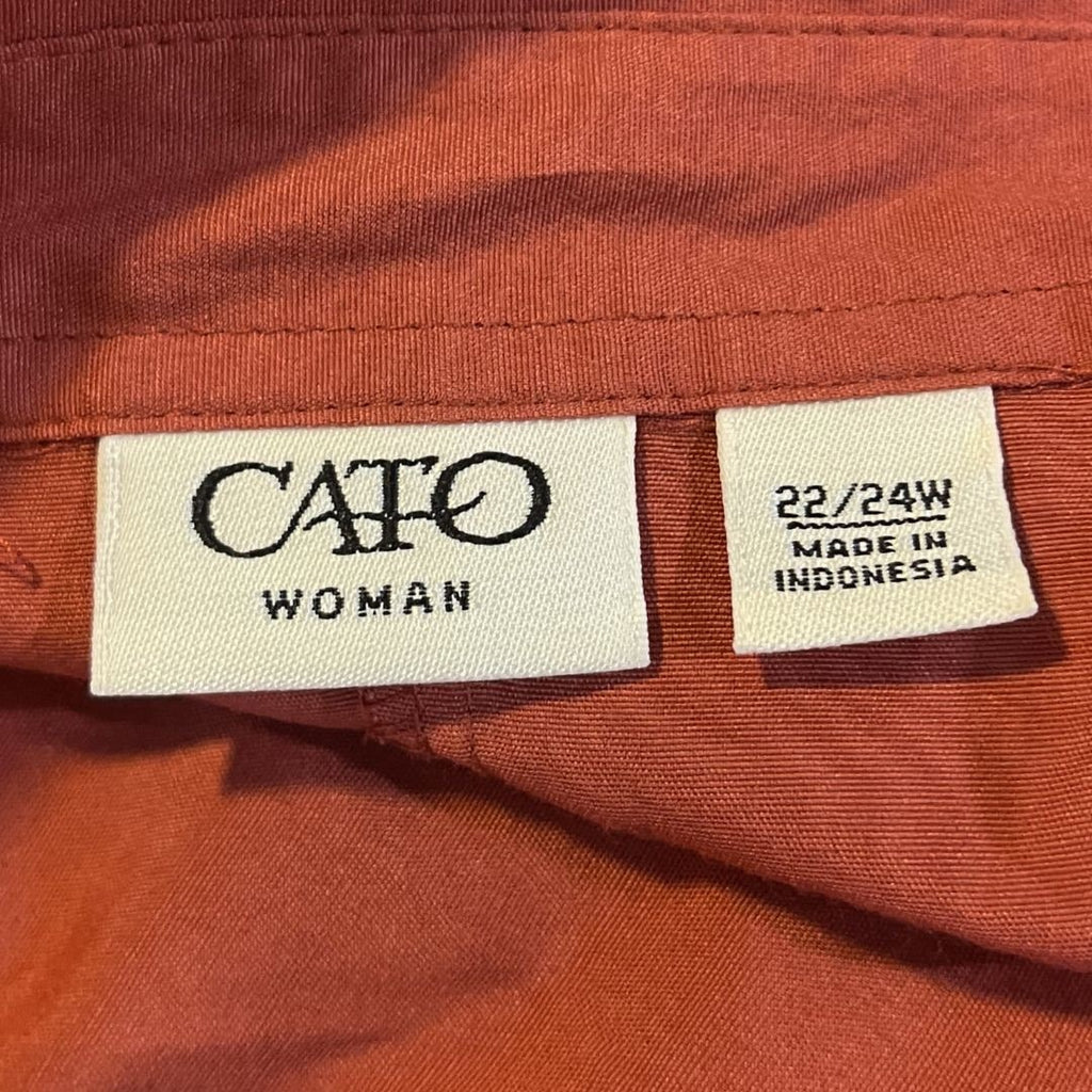 CATO women Burnt Orange Sleeveless Button up Shirt Plus Size 22/24 Casual Chic