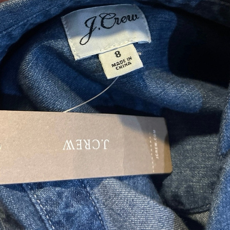 J.Crew Chambray Denim Snap Button Shirt Belt Tie Dress SZ 8 NWT Western Cowgirl
