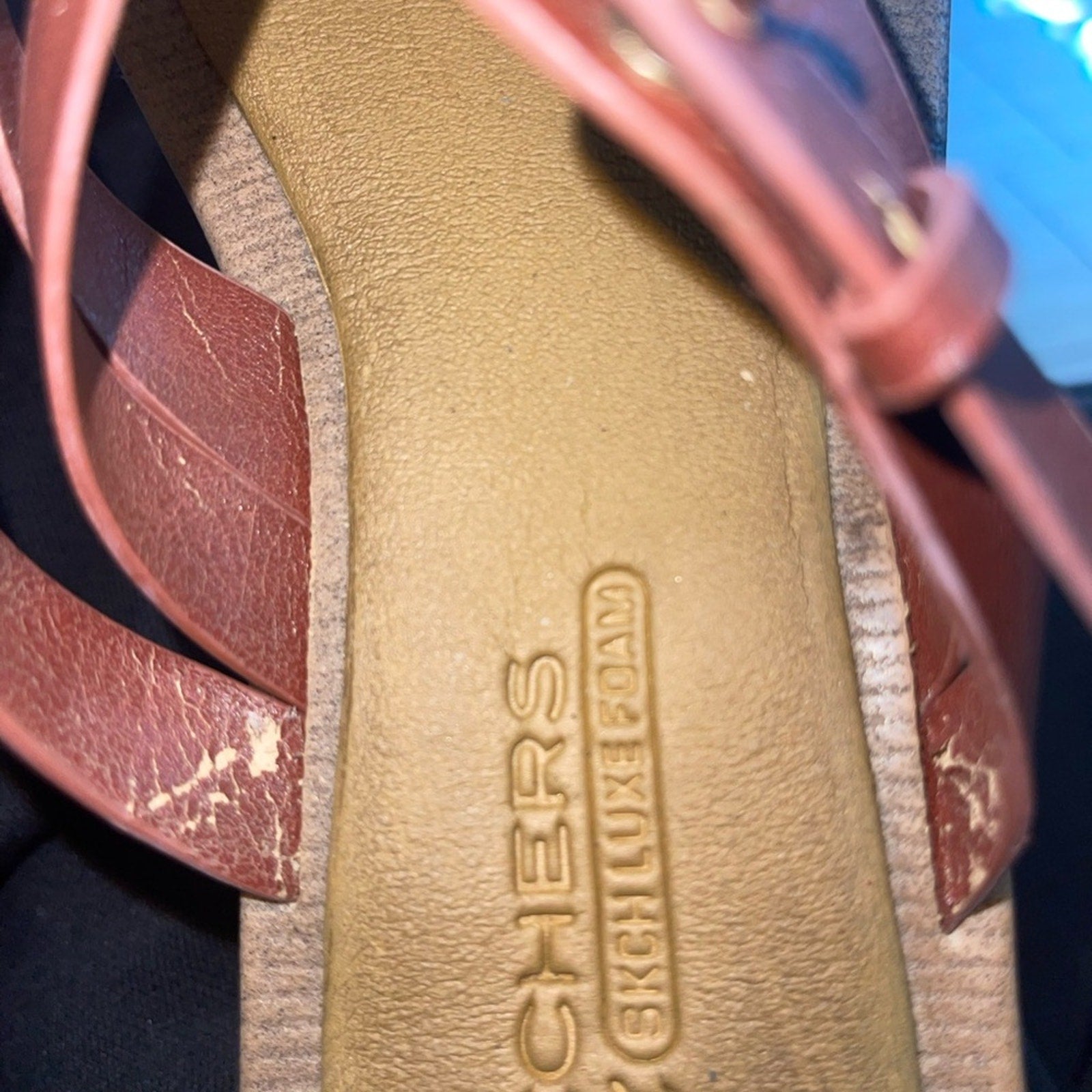 Skechers Cali Thong Brown Leather Women Strappy sandals Skch Luxe Foam Flaw