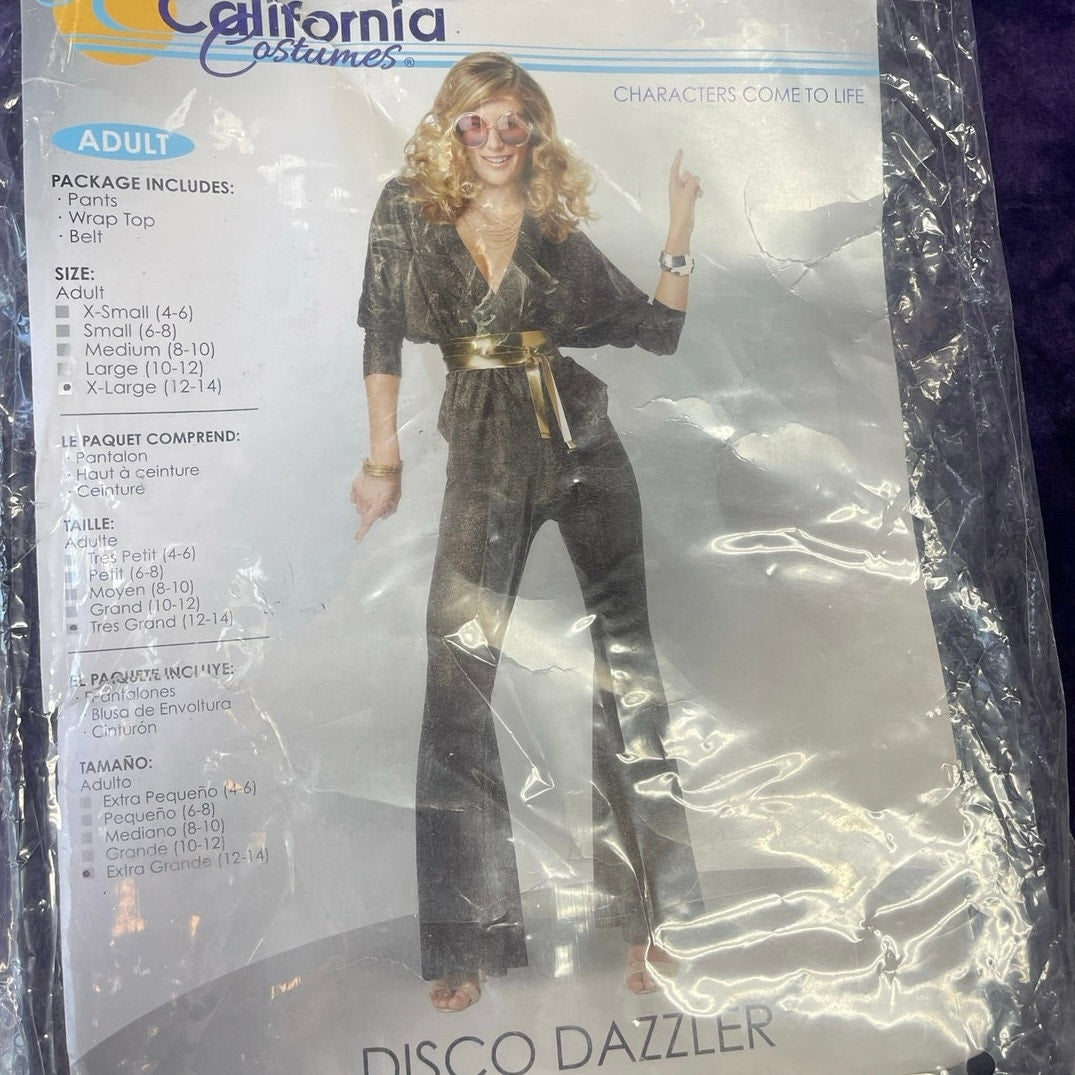 Metallic Silver Disco Glitz Bell Bottom Flare Pants XL Halloween Retro Costume