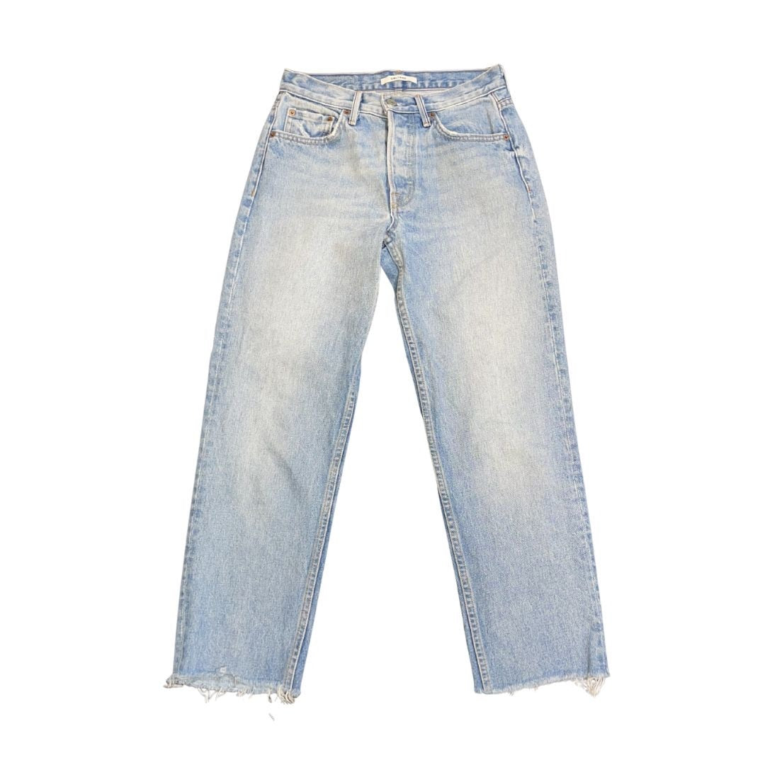 GRLFRND Helena Straight Leg Raw Hem High Rise Denim Jeans SZ 25 Streetwear Chic