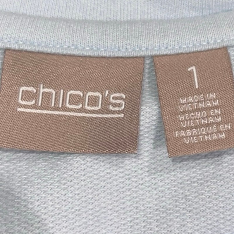 Chico's Women 3/4 Sleeve Cotton Light Blue Size 1 Medium Casual Pocket