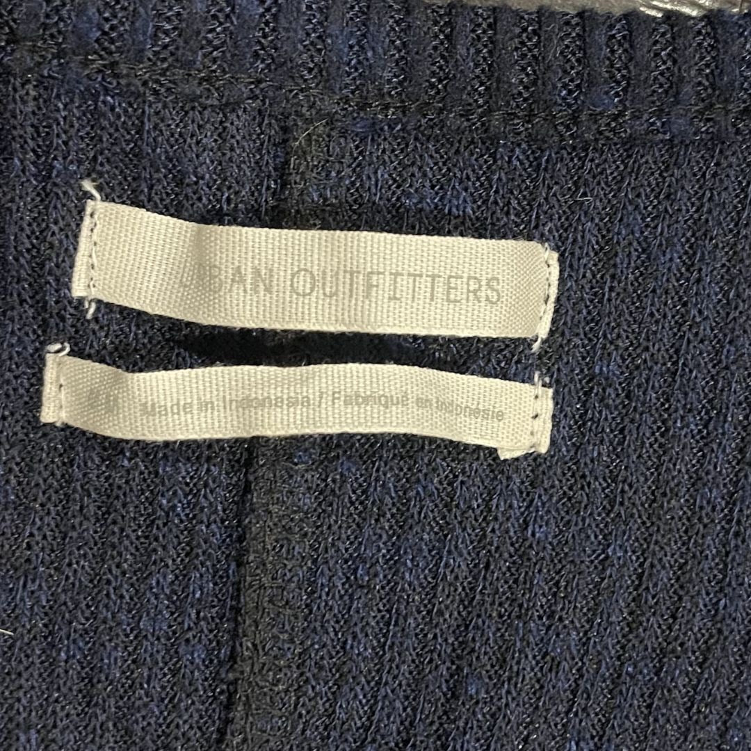 Urban Outfitters Navy Blue Long Sleeve Wrapped Neck Mini Ribbed Knit Dress SZ M