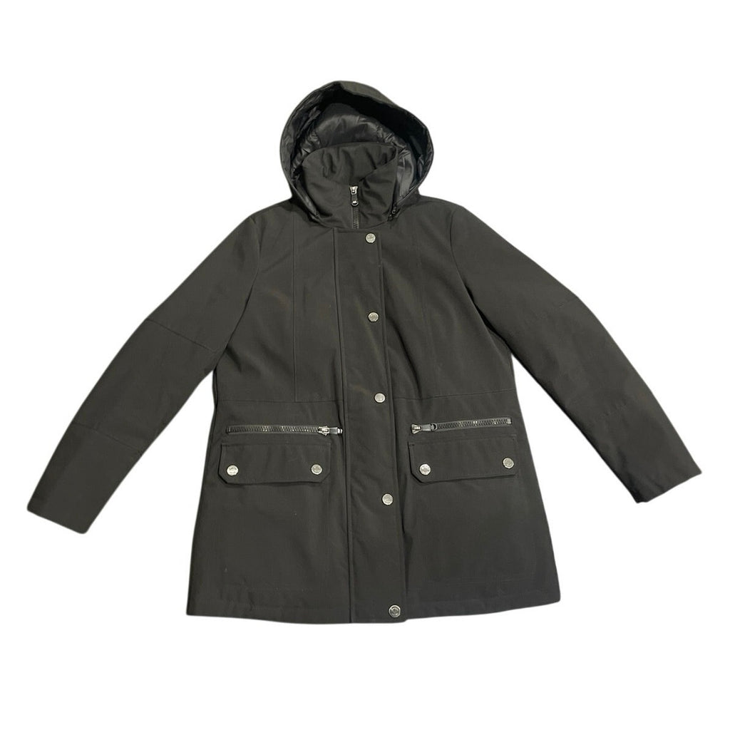 Kenneth Cole New York Hooded Utility Pockets Purple Lined Jacket Removable Hood